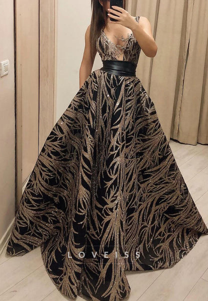 V-Neck Straps Sleeveless Beaded Embroidery A-Line Evening Dress