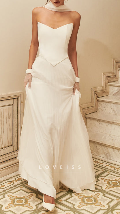 V-Neck Two Piece Simple A-Line Wedding Dress