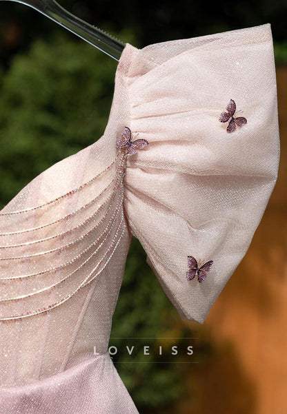 V-Neck Puff Sleeves Sheath Short Party Homecoming Dress
