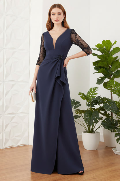 V-Neck Sleeves Mermaid Mother of Bride Dress