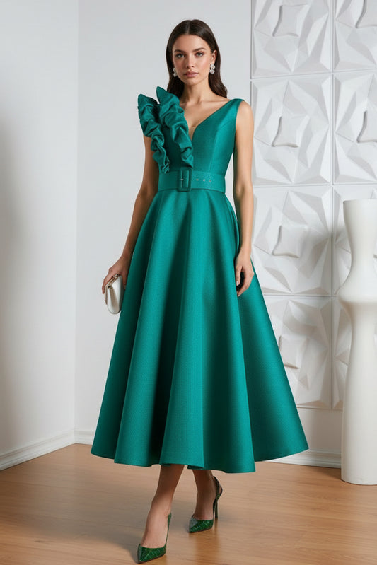 V-Neck Bodice Ruched Floral Cocktail Dress
