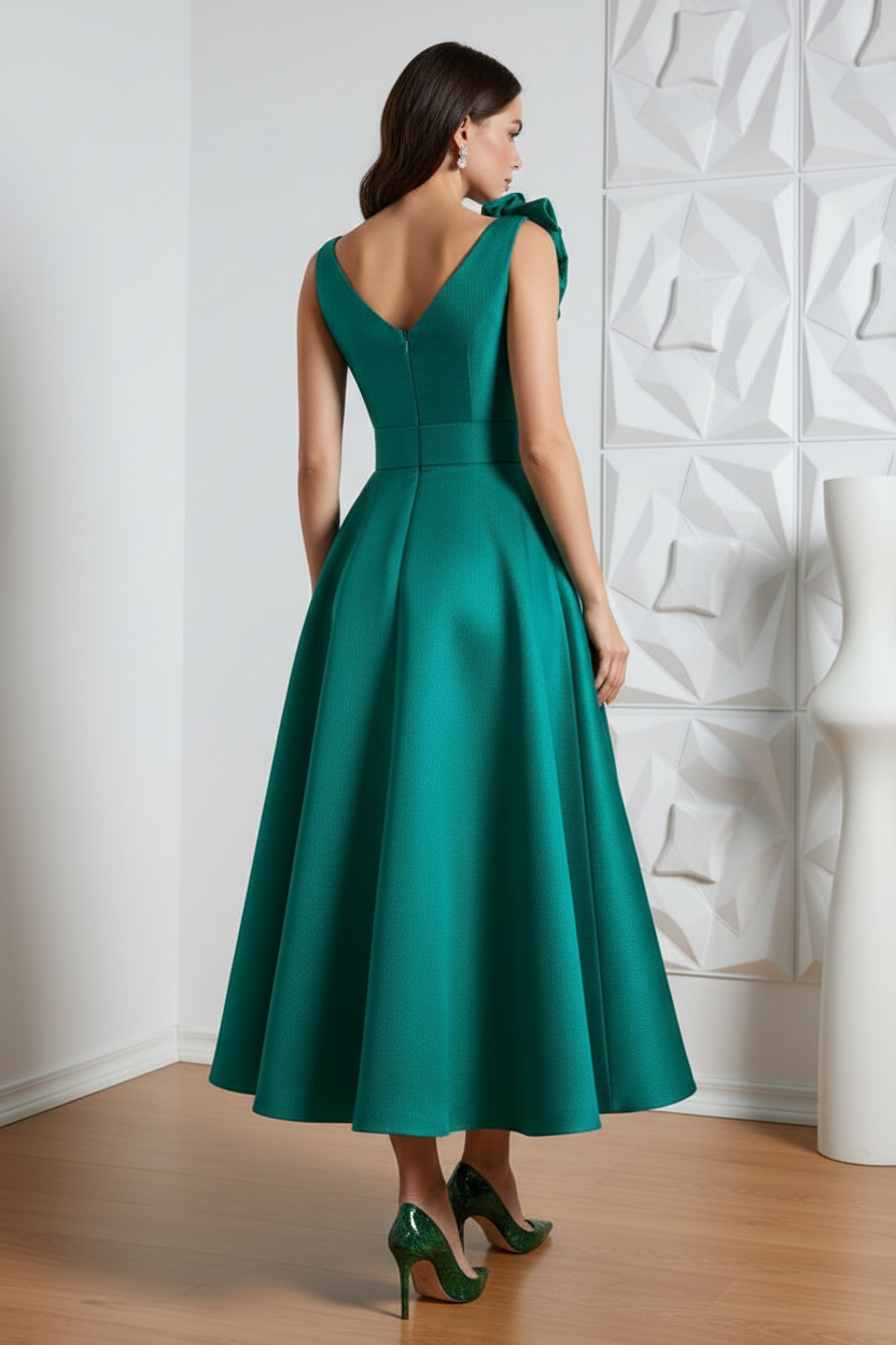 V-Neck Bodice Ruched Floral Cocktail Dress