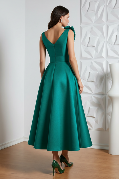V-Neck Bodice Ruched Floral Cocktail Dress