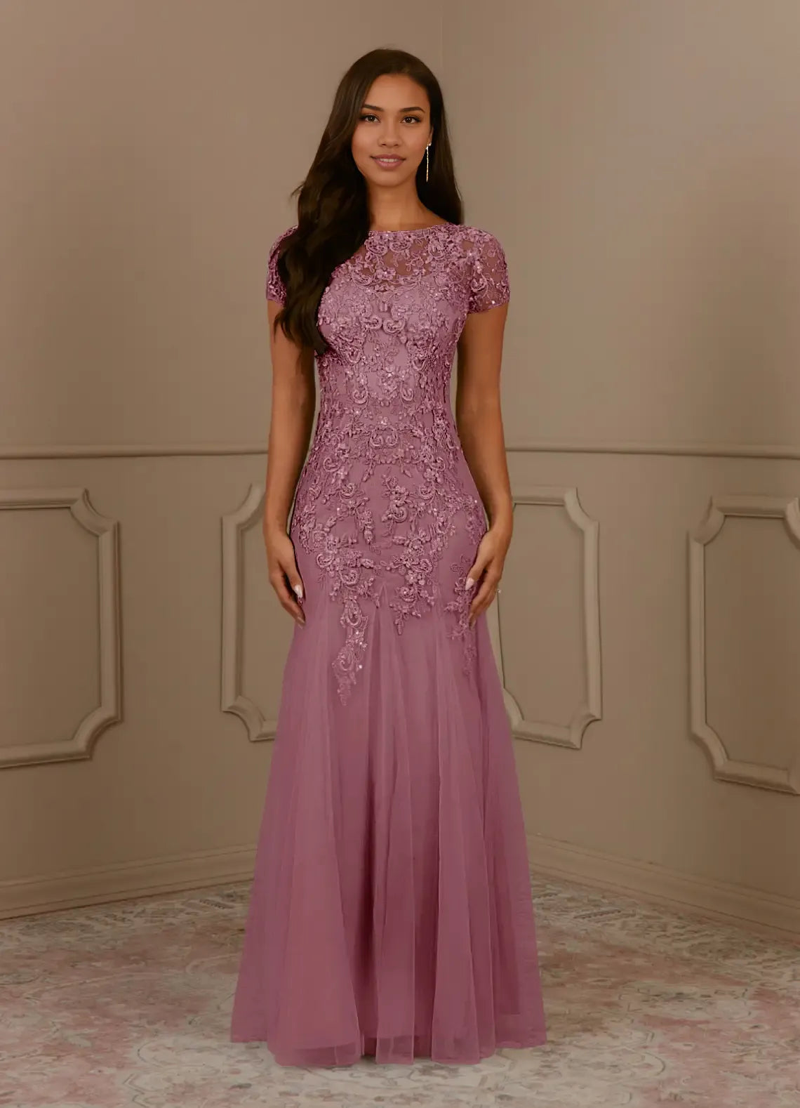 Dress Mermaid Scoop Sequins Vintage Lace Tulle Mother of the Groom Dresses Elegant Cap Sleeves Beaded Evening Dress