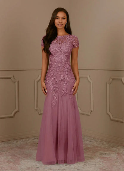 Dress Mermaid Scoop Sequins Vintage Lace Tulle Mother of the Groom Dresses Elegant Cap Sleeves Beaded Evening Dress
