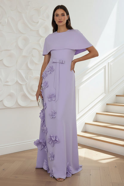 Scoop Short Sleeves Appliques A-Line Evening Dress