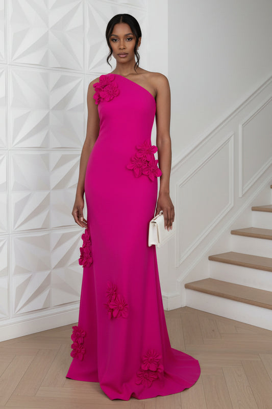 One Shoulder Appliques Mermaid Evening Dress