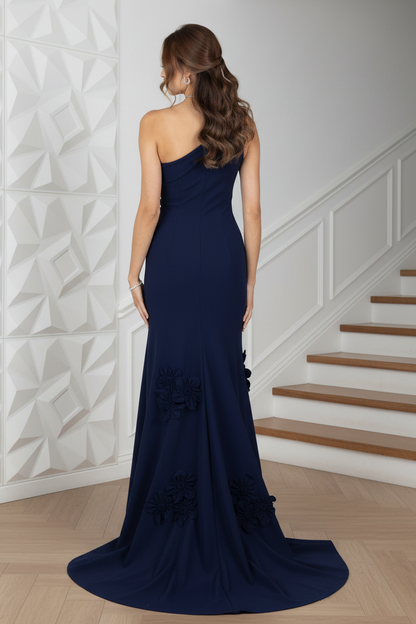 One Shoulder Appliques Mermaid Evening Dress