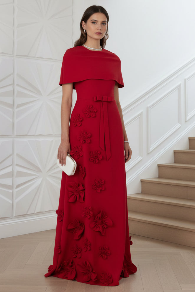 Scoop Short Sleeves Appliques A-Line Evening Dress