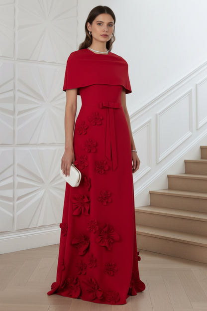 Scoop Short Sleeves Appliques A-Line Evening Dress