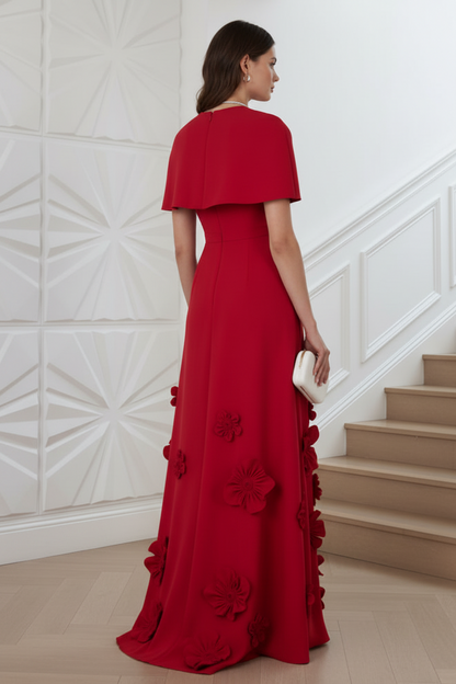 Scoop Short Sleeves Appliques A-Line Evening Dress
