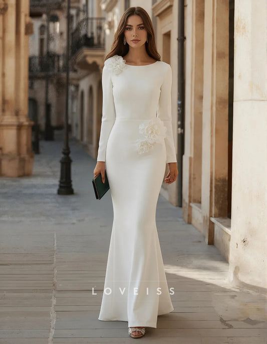 White 3d Floral Long Sleeved Top Maxi Dress