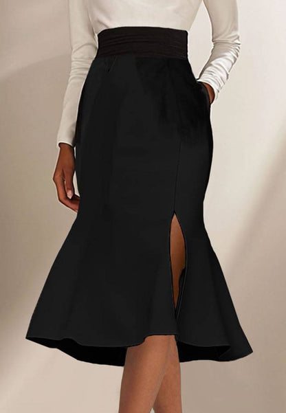 White Black Long-Sleeve Pencil Dress Flare Mermaid Work Dress