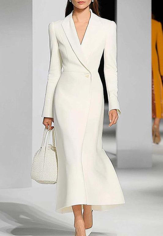 White Blazer Dress Work Semi Formal Midi Dress