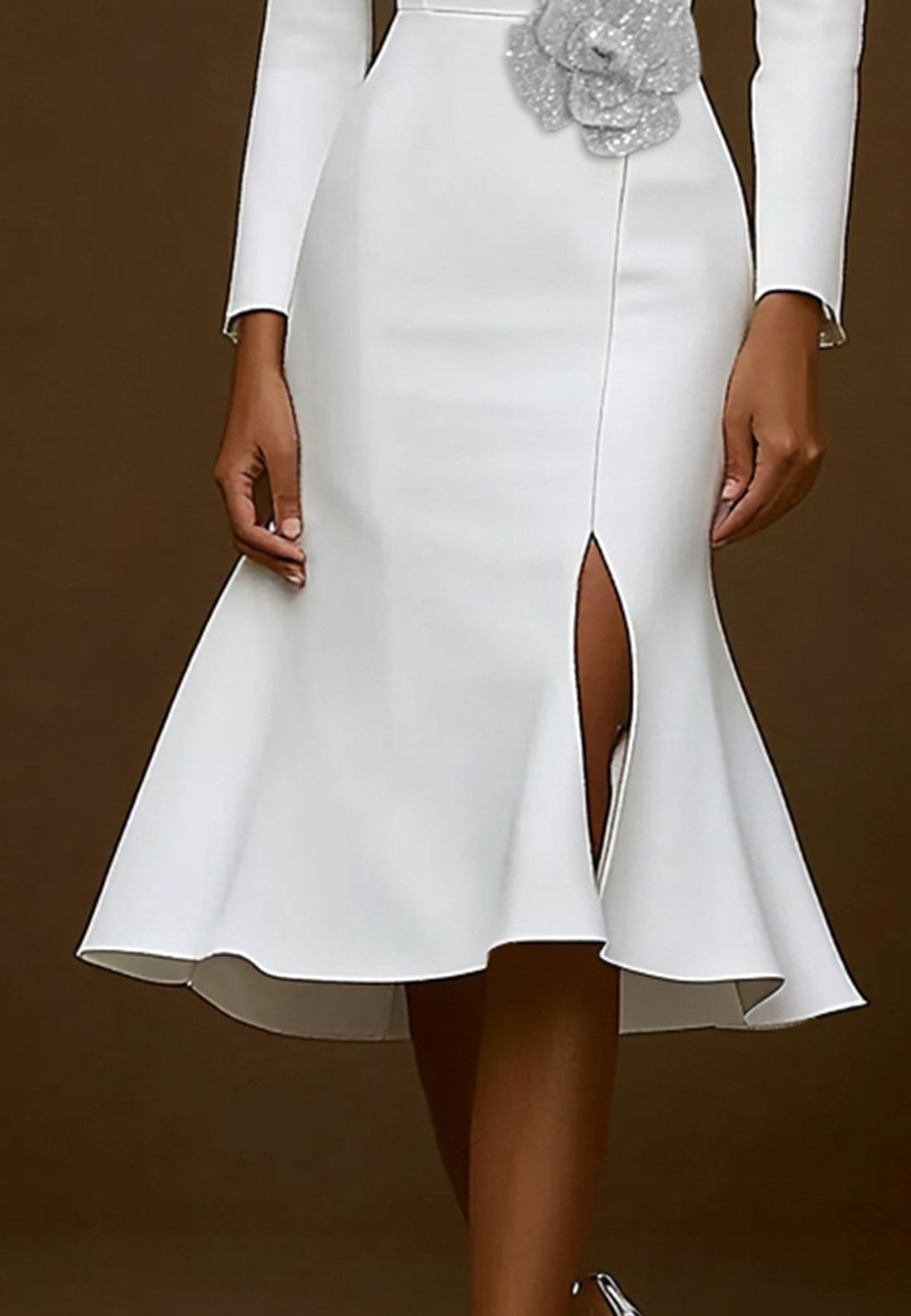 White Blazer Dress Work Semi Formal Rhidnestone Flow Midi Dress