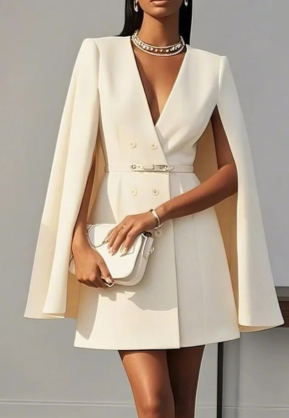 White Blazer V Neck Long Sleeve A-Line Mini Dress