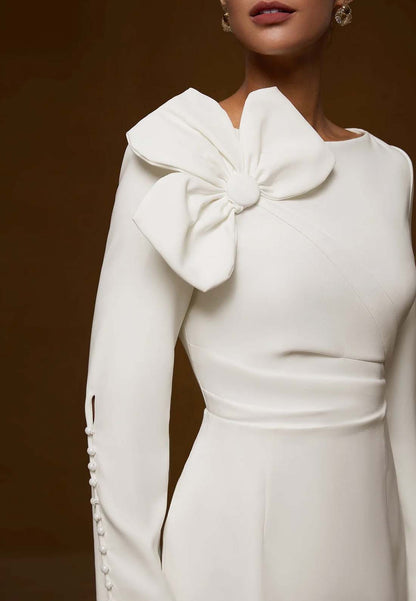 White Bow Long Sleeve Sheath Midi Dress Loveiss White Bow Long Sleeve Sheath Midi Dress Loveiss