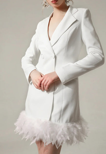 White Feathered Elegance Blazer Short Dress
