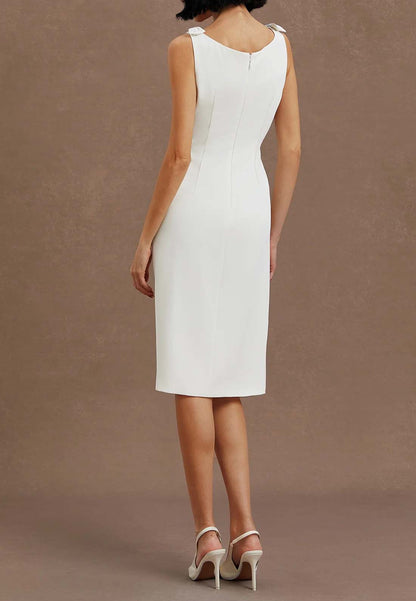 White Rhinestone Crew Neck Ruffled Sheath Two-piece Dresses