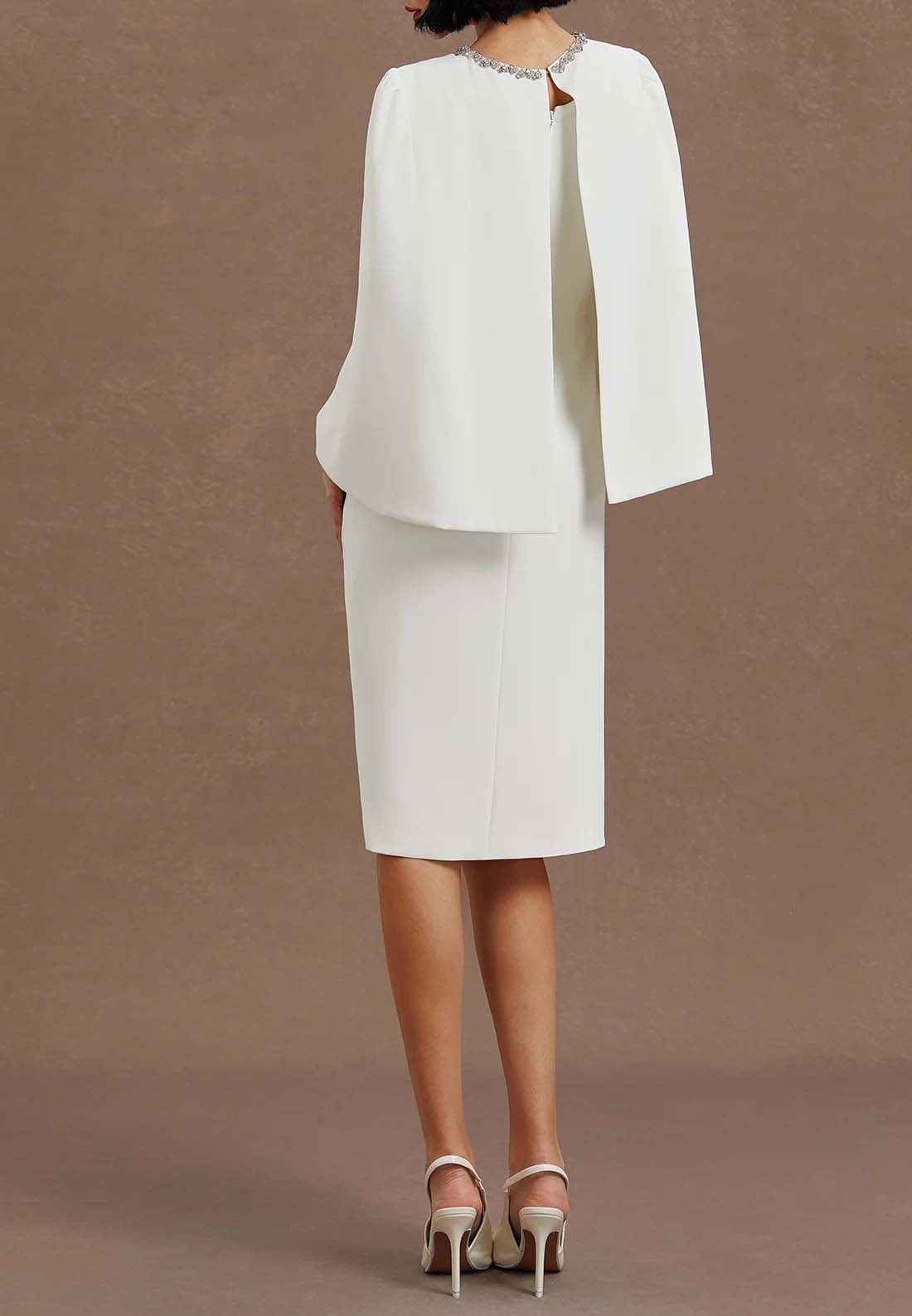 White Rhinestone Crew Neck Ruffled Sheath Two-piece Dresses