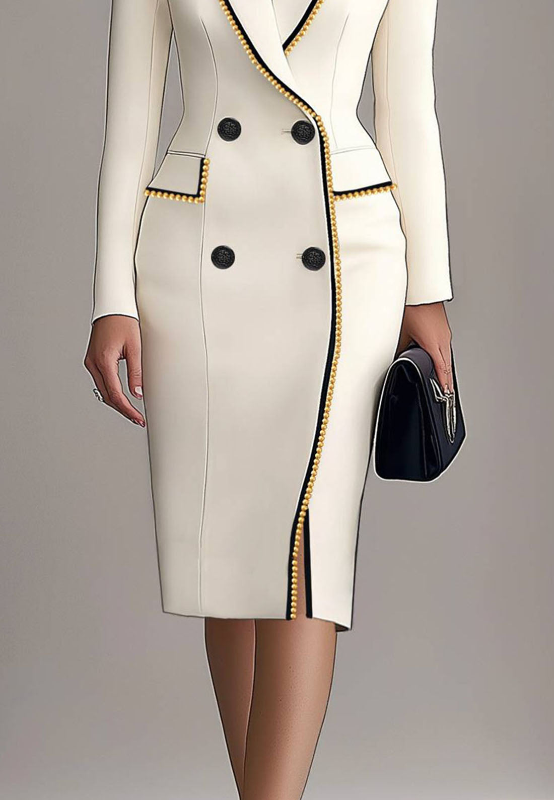 Work Business Blazer Dress Lapel Pearl Long Sleeve Midi Dress Loveiss Work Business Blazer Dress Lapel Pearl Long Sleeve Midi Dress Loveiss