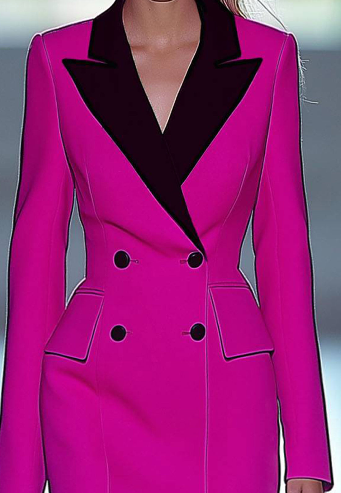 Work Business Dress Long Sleeve Collared Color Block Pencil Dress
