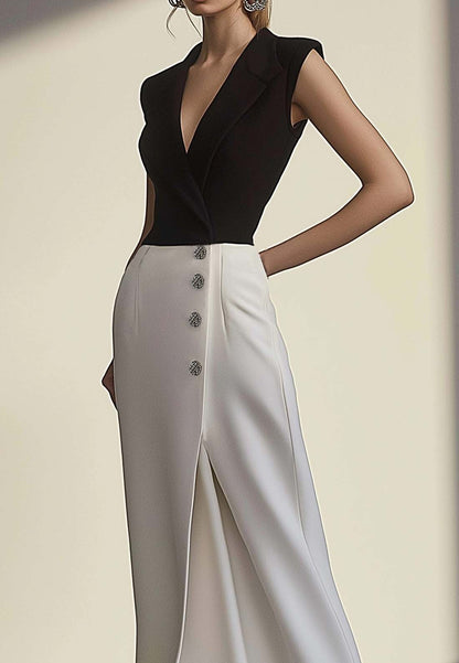 black white dresses semi formal Berylove Women and Semi-Formal Dress V-Neck A-Line Midi Evening Dress The product does not include any accessories in the picture Womens Black White Semi-formal dress