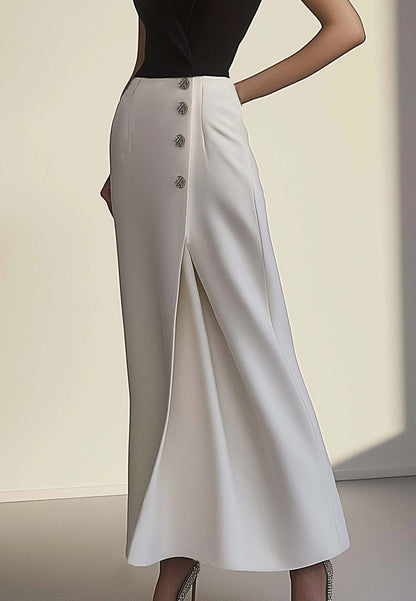 Work Semi-Formal Dress Black and White Lapel V-Neck Maxi Dress – Loveiss
