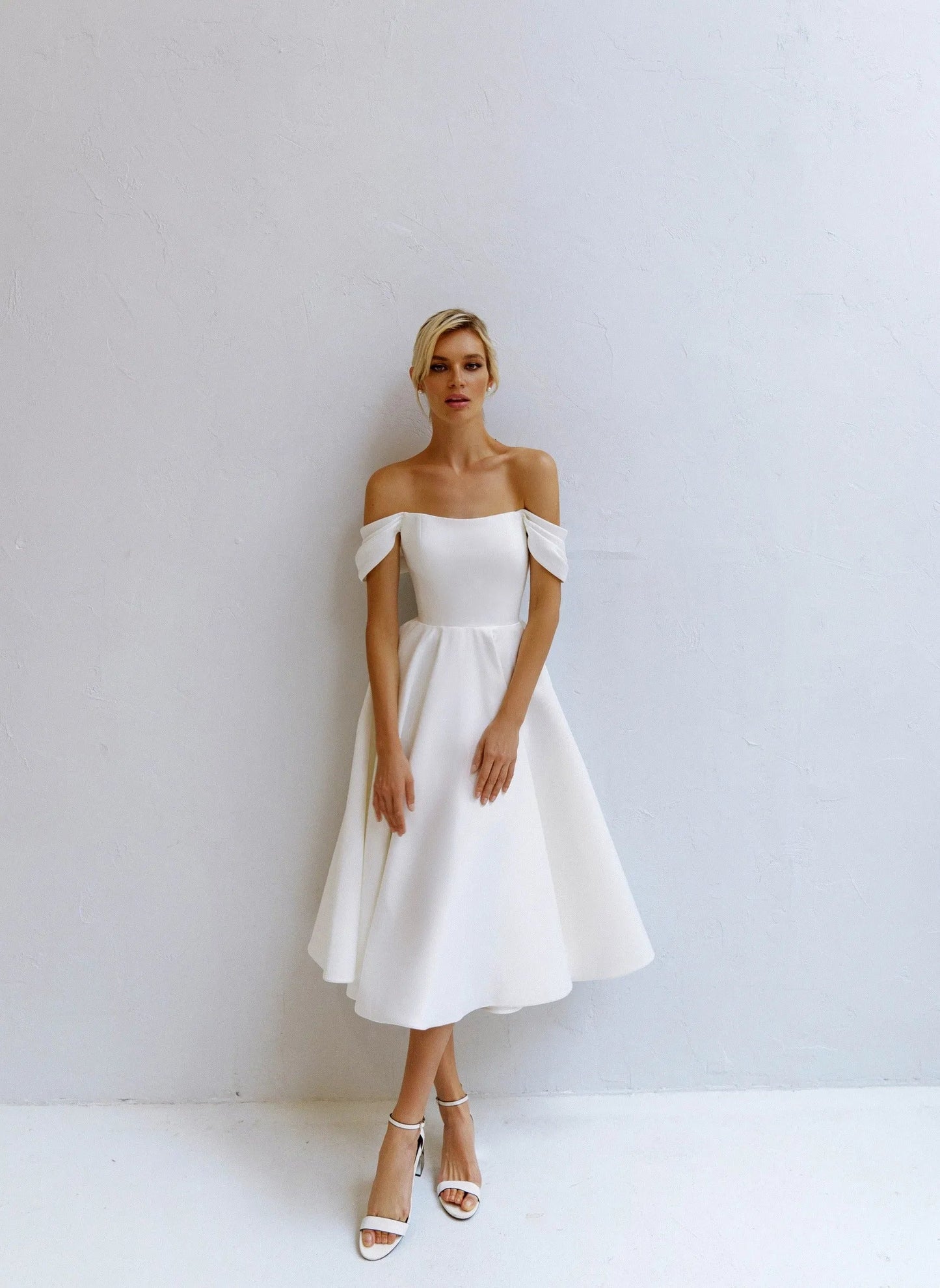 Off-the-Shoulder A-Line Wedding Dress with Bow Satin