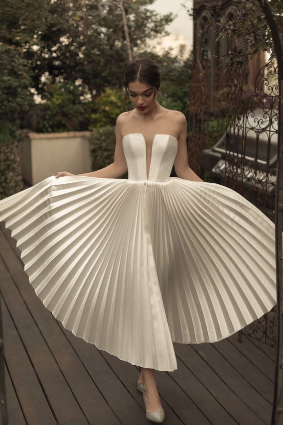 A-line Casual Wedding Dress with Pleated Skirt