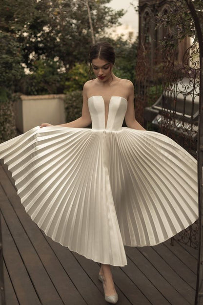 A-line Casual Wedding Dress with Pleated Skirt