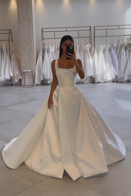 A-line Satin Bridal Dress with Square Neckline