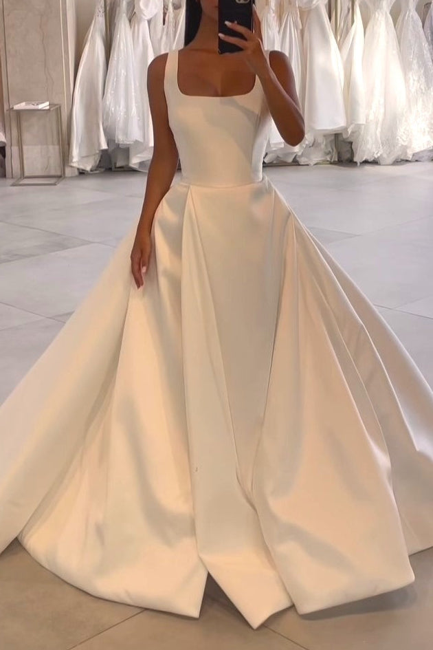 A-line Satin Bridal Dress with Square Neckline