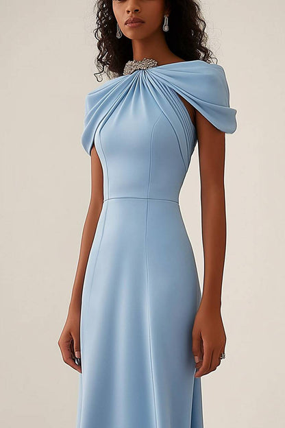 Wedding Guest Formal Dress Light Blue Crystal Embellished Maxi Dress