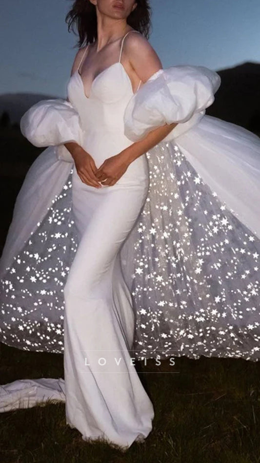 Wedding Drress With Long Cape Stars