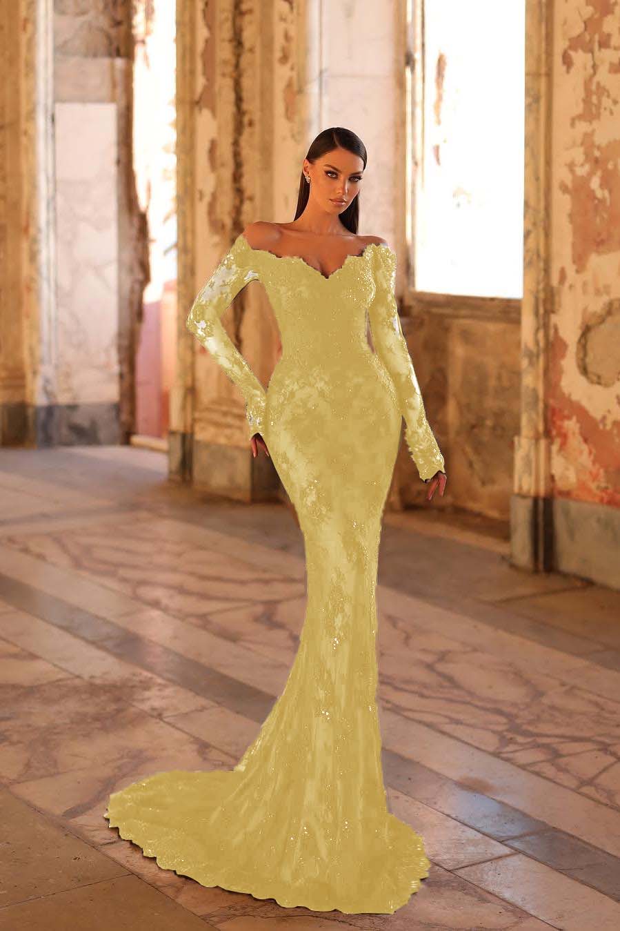 Lussooy Black Satin Off the Shoulder Amazing Long Sleeves Split Prom Dress with Feathers