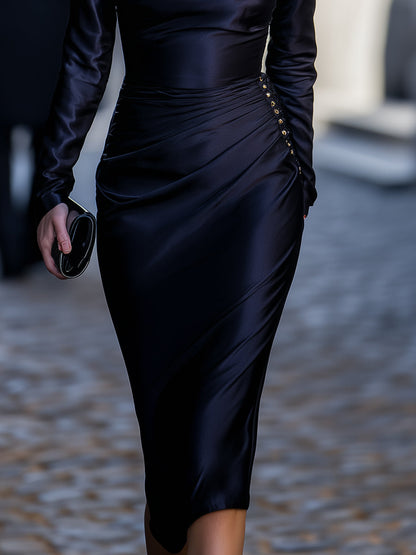 Midnight Satin Drape Dress Loveiss Midnight Satin Drape Dress Loveiss