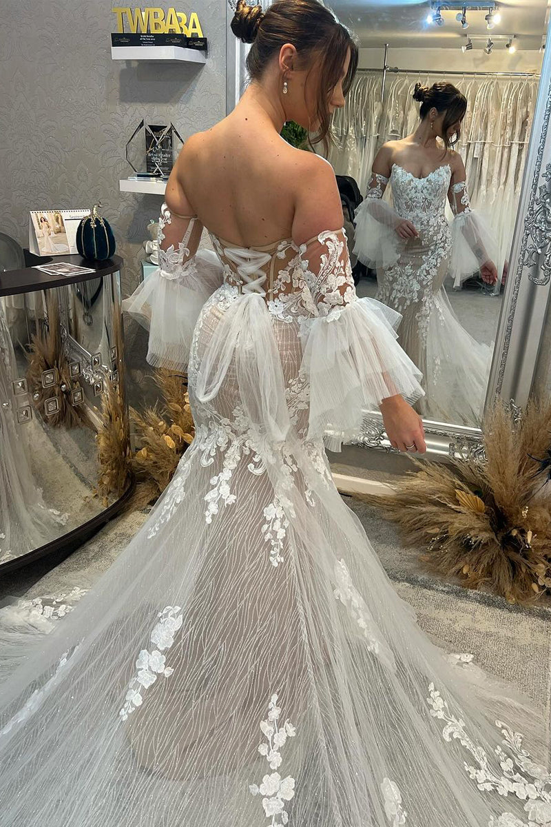 Elegant Mermaid Sweetheart Lace Wedding Dresses with Appliques