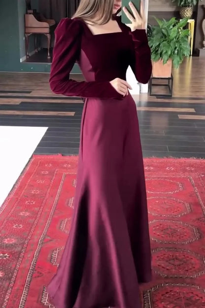 Color Matching Square Neck Patchwork Lace Up Maxi Dresses