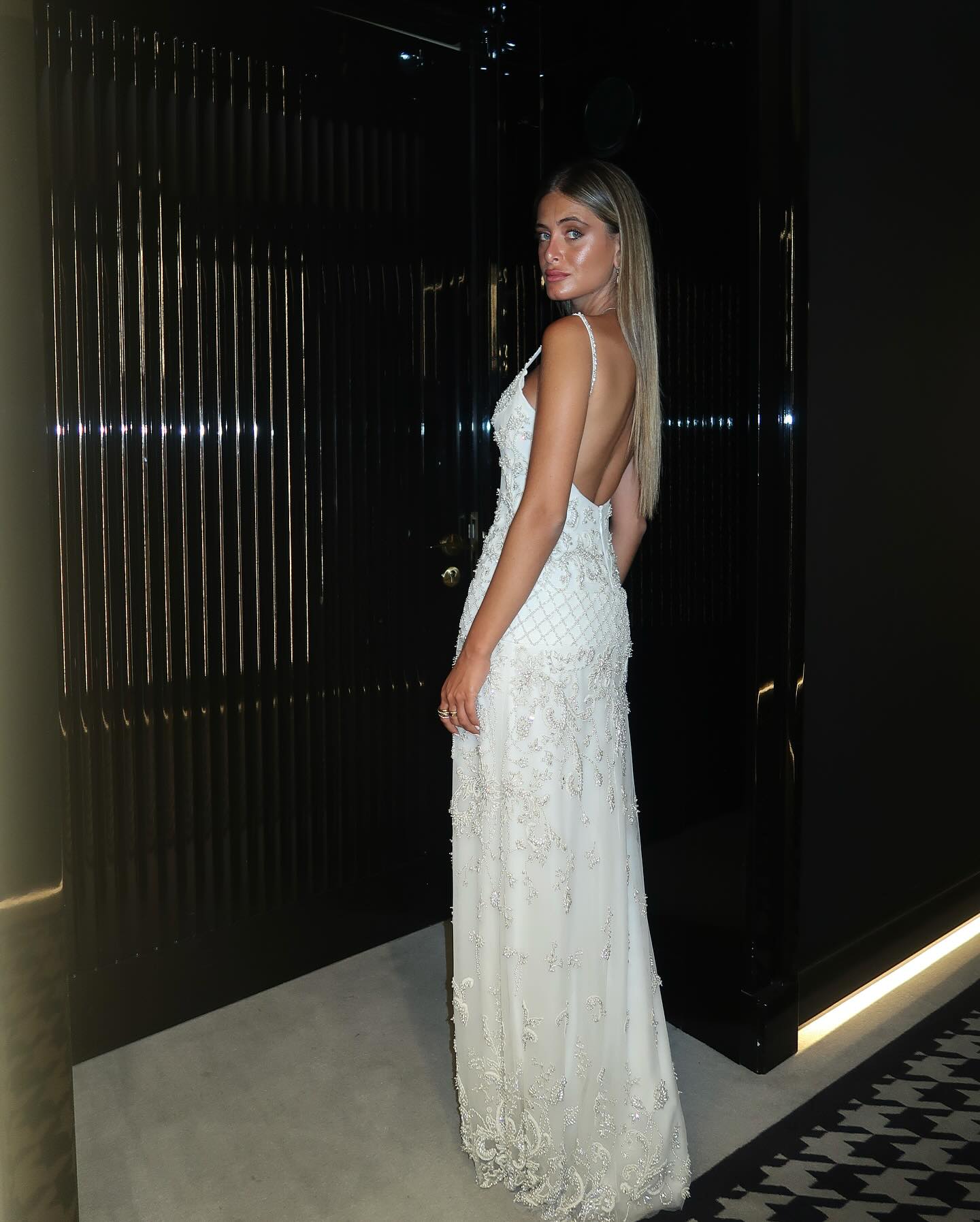 Scoop Spaghetti Straps Beaded Sheath Prom Dress