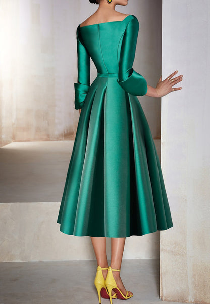 A Line V Neck 3/4 Sleeves Satin Cheap Mother of the Bride Dress Short Formal Dress for Wedding