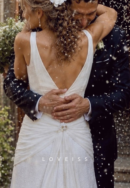 V-Neck A-Line Bridal Gown with Low V-Back and Draped Sash