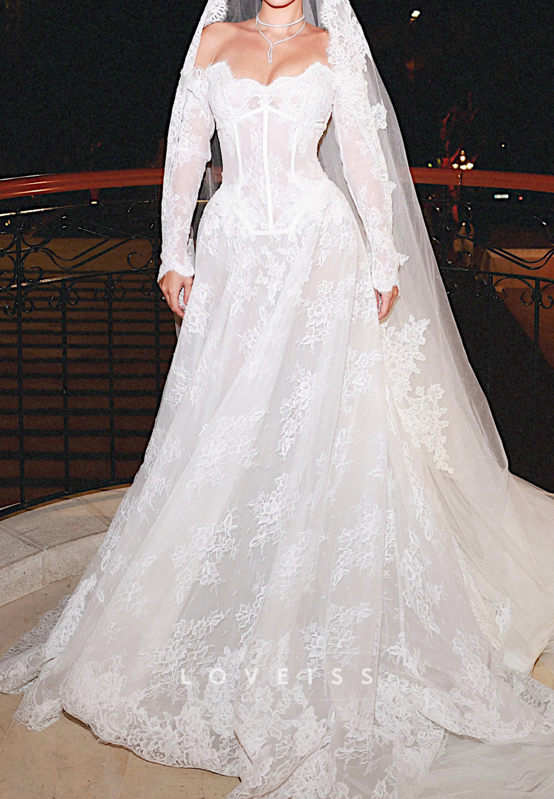 Lace Long Sleeve Corset A-Line Wedding Dress