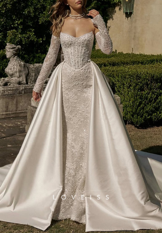 Beaded Corset Wedding Dress with Detachable Overskirt