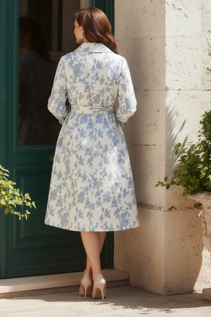 Floral Belted Midi Trench Coat Dress