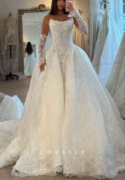 Glitter Lace Corset Wedding Dress with Overskirt