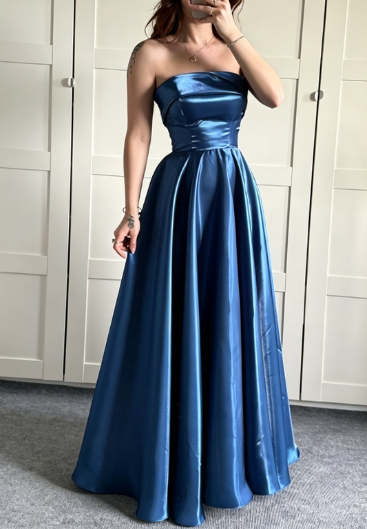 Strapless Satin A-Line Evening Gown