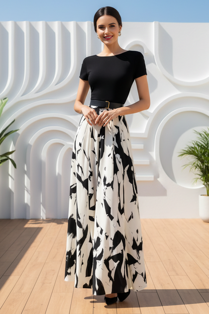 Printed Bateau Neck Maxi Dress