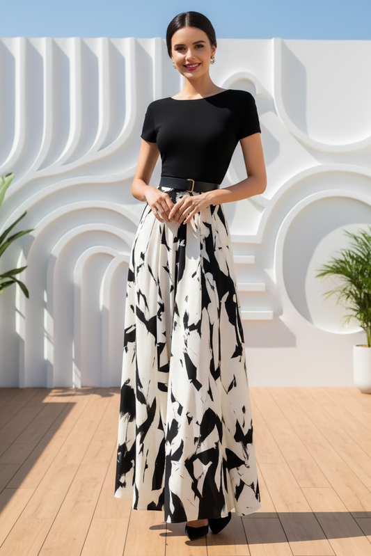 Printed Bateau Neck Maxi Dress