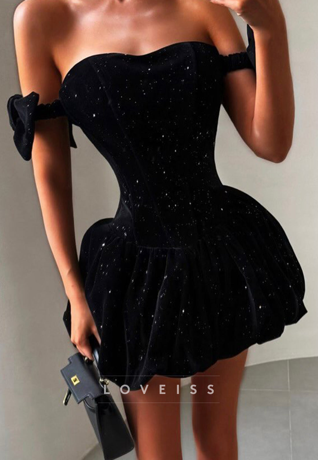 Glitter Velvet Corset Bubble Mini Dress
